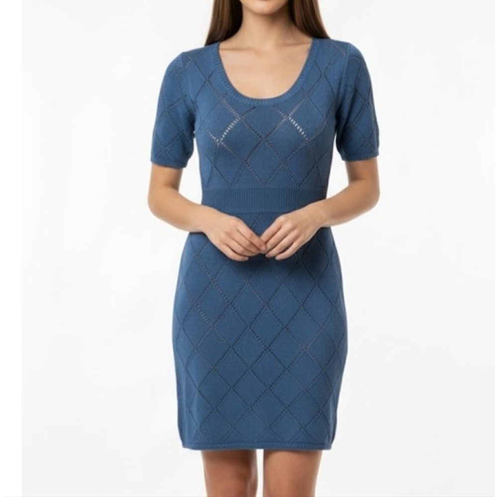Betsey Johnson Loose Knit Mini Dress Blue S Womens Lined Cottage Core Coastal